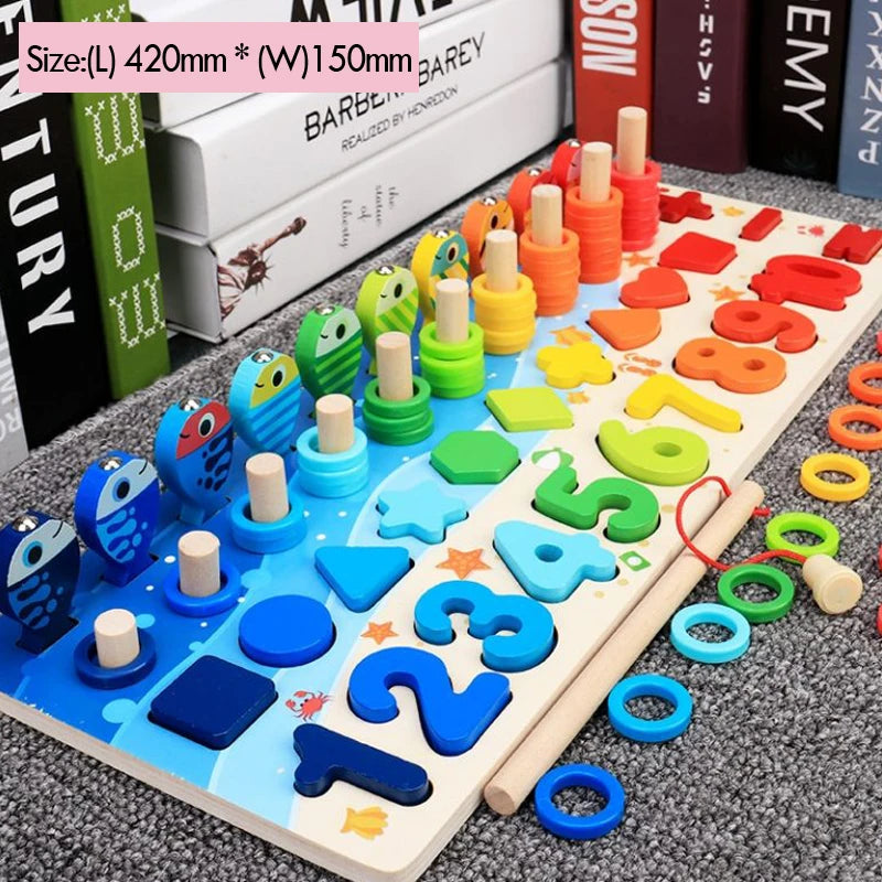Juguetes Montessori, rompecabezas educativo de madera, juguetes de pesca, juegos de contar, números, formas, emparejar, clasificar, juguete de mesa