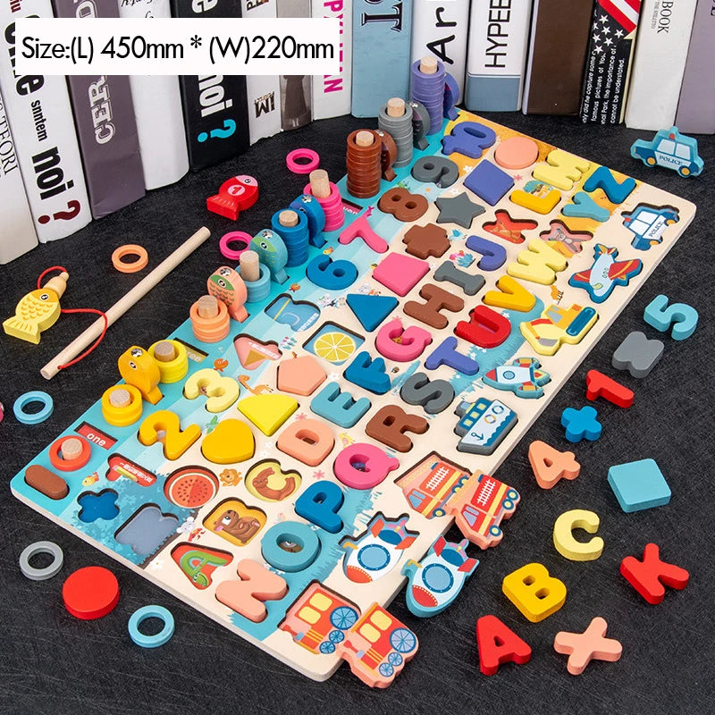 Juguetes Montessori, rompecabezas educativo de madera, juguetes de pesca, juegos de contar, números, formas, emparejar, clasificar, juguete de mesa