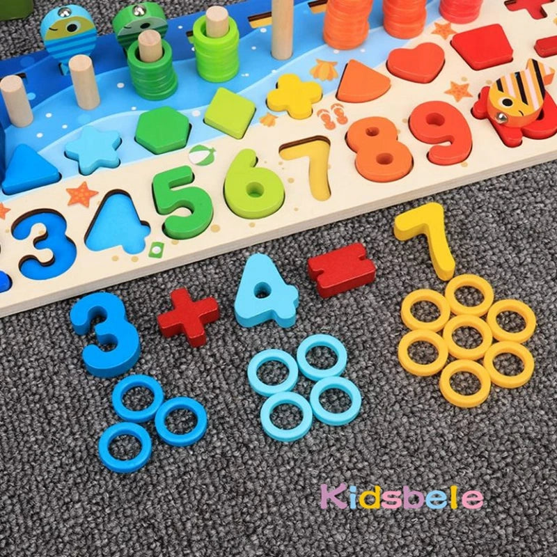 Juguetes Montessori, rompecabezas educativo de madera, juguetes de pesca, juegos de contar, números, formas, emparejar, clasificar, juguete de mesa