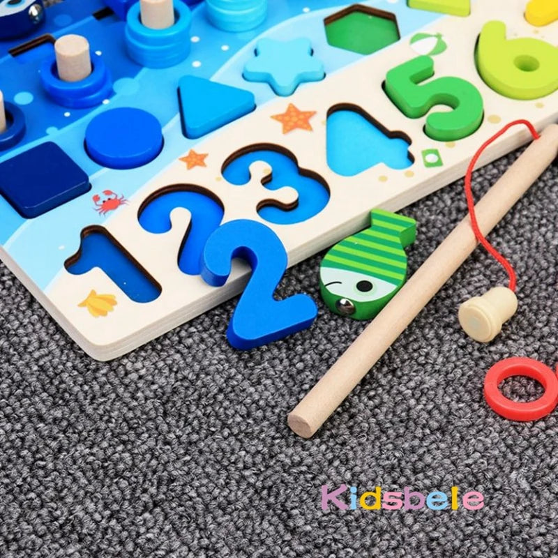 Juguetes Montessori, rompecabezas educativo de madera, juguetes de pesca, juegos de contar, números, formas, emparejar, clasificar, juguete de mesa