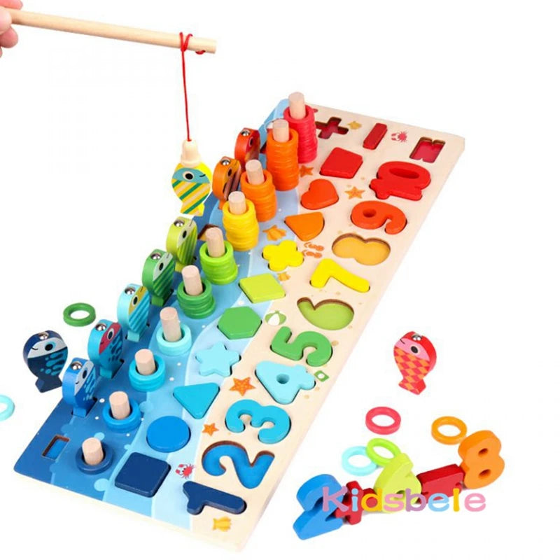 Juguetes Montessori, rompecabezas educativo de madera, juguetes de pesca, juegos de contar, números, formas, emparejar, clasificar, juguete de mesa