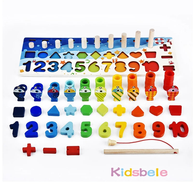 Juguetes Montessori, rompecabezas educativo de madera, juguetes de pesca, juegos de contar, números, formas, emparejar, clasificar, juguete de mesa