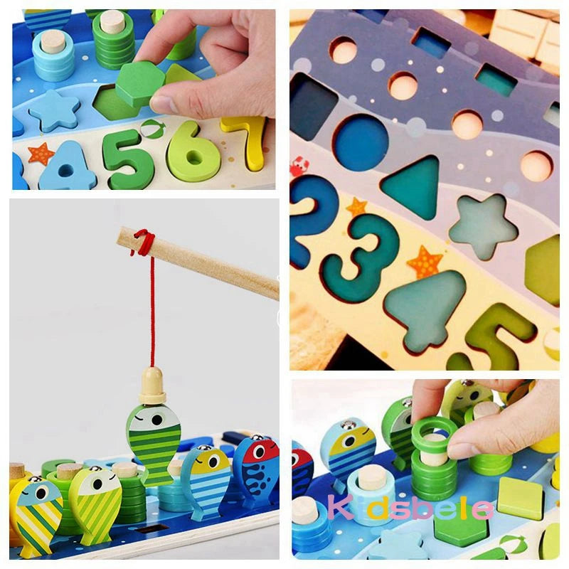 Juguetes Montessori, rompecabezas educativo de madera, juguetes de pesca, juegos de contar, números, formas, emparejar, clasificar, juguete de mesa