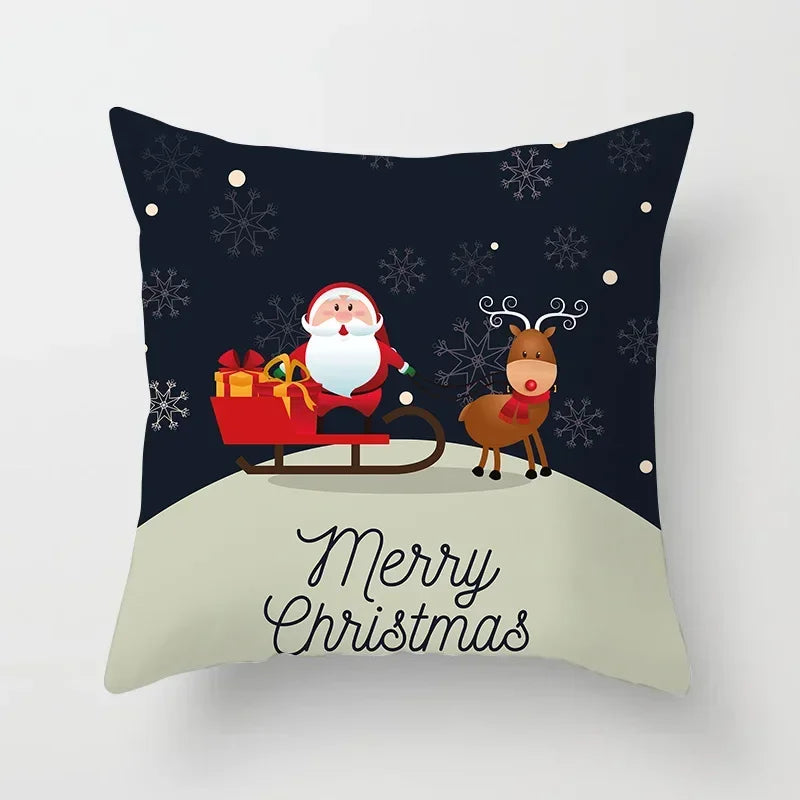 Fundas de almohadas decorativas navideñas con bonito dibujo de viejito pascuero y alce.