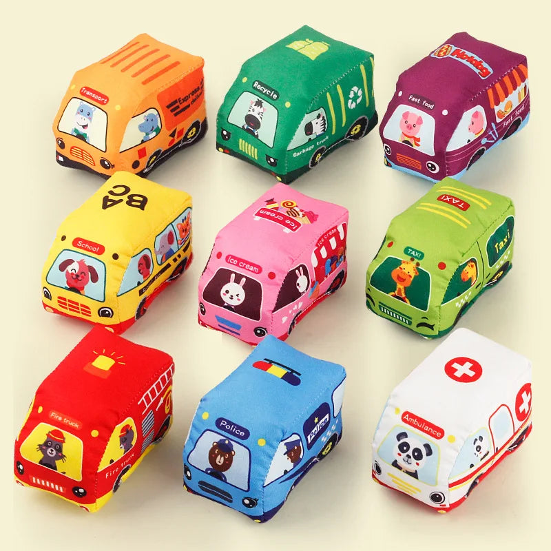 Juguete Montessori sensorial para bebé, autos suaves de tela, tapete de juego, bolsa de almacenamiento, libro de tela para bebé, lindos juguetes de entrenamiento.