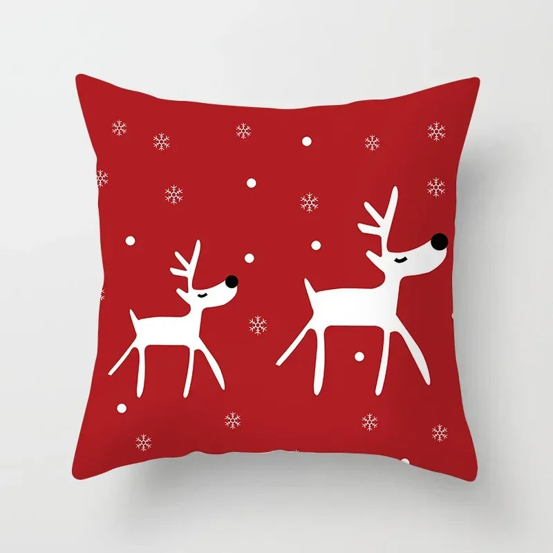 Fundas de almohadas decorativas navideñas con bonito dibujo de viejito pascuero y alce.