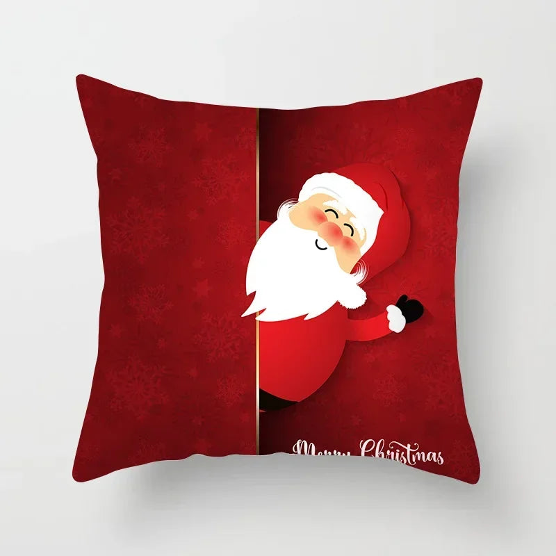 Fundas de almohadas decorativas navideñas con bonito dibujo de viejito pascuero y alce.
