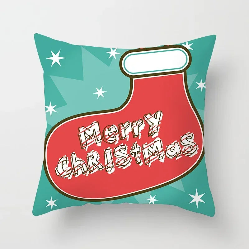 Fundas de almohadas decorativas navideñas con bonito dibujo de viejito pascuero y alce.