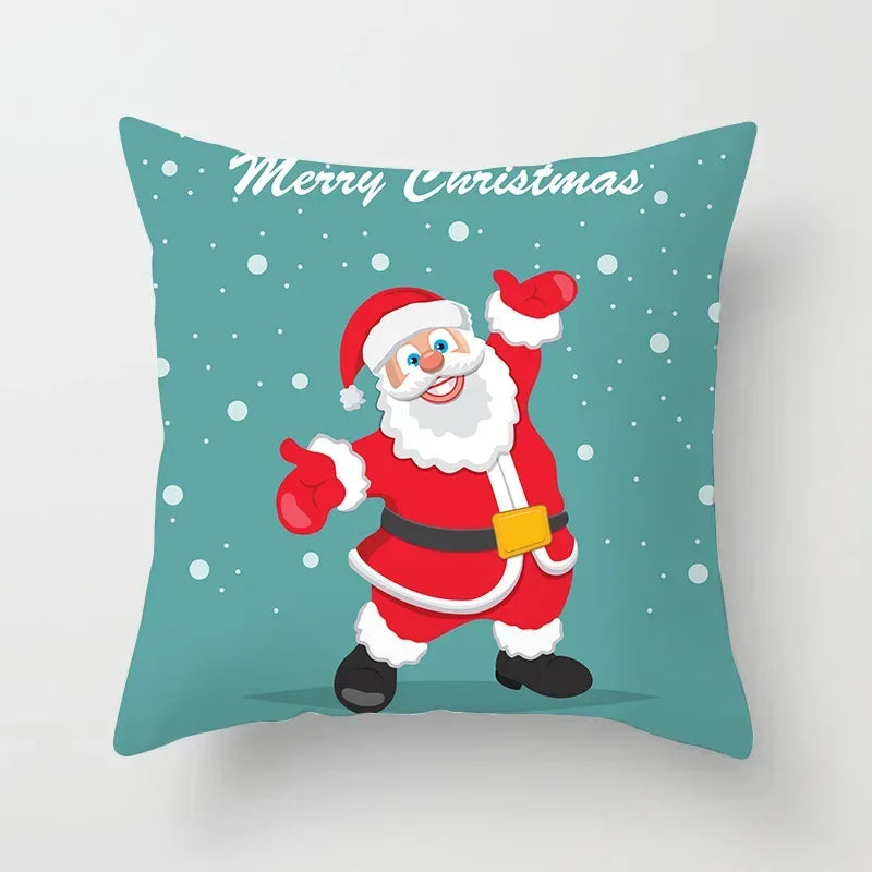 Fundas de almohadas decorativas navideñas con bonito dibujo de viejito pascuero y alce.