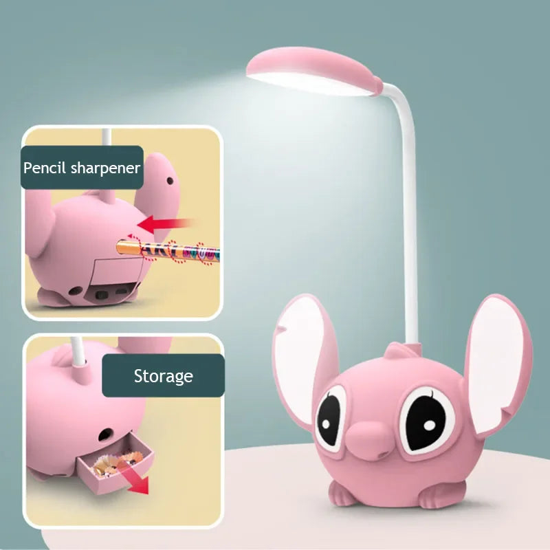 Lámpara de escritorio LED Disney Lilo & Stitch con sacapuntas, luz plegable, lámpara de escritorio, luz recargable por USB