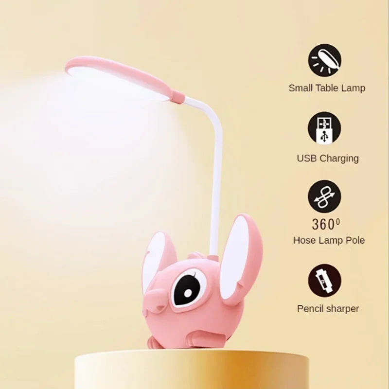Lámpara de escritorio LED Disney Lilo & Stitch con sacapuntas, luz plegable, lámpara de escritorio, luz recargable por USB
