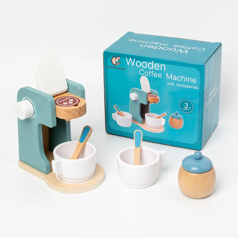 Juguete cocina de madera, máquina de café de madera, tostadora, batidora de alimentos, aprendizaje temprano, juego de rol.