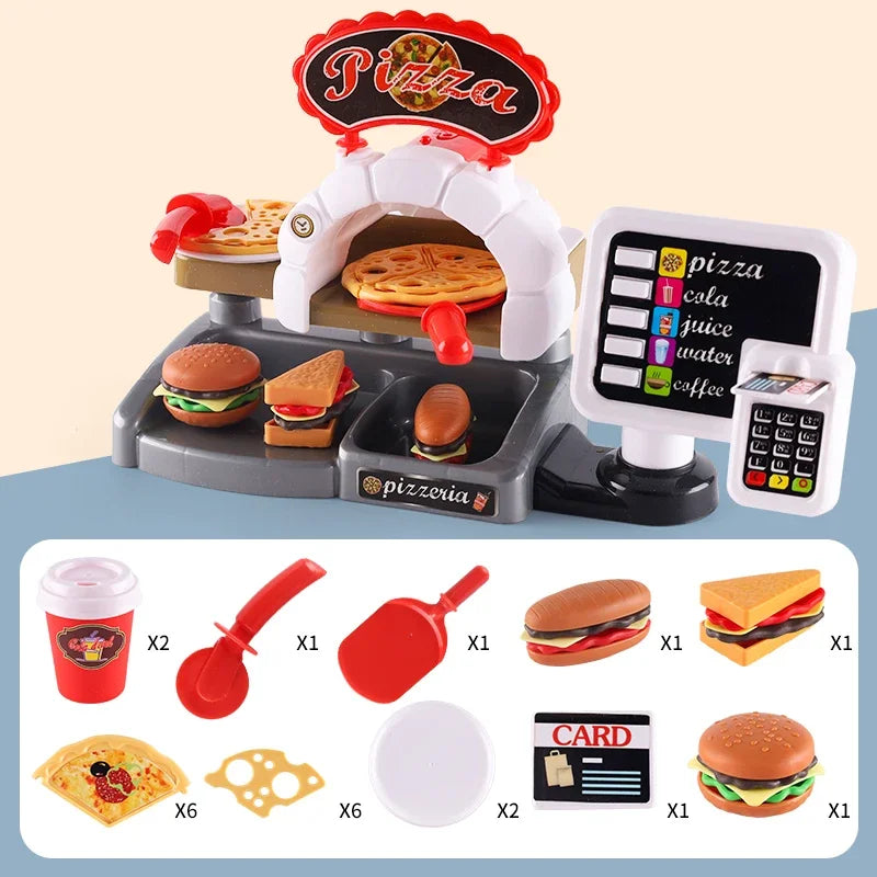Mini juguetes educativos de rol, cocina, restaurante de comida rápida, hamburguesas, papas fritas, postres, máquina de café, cajero, .