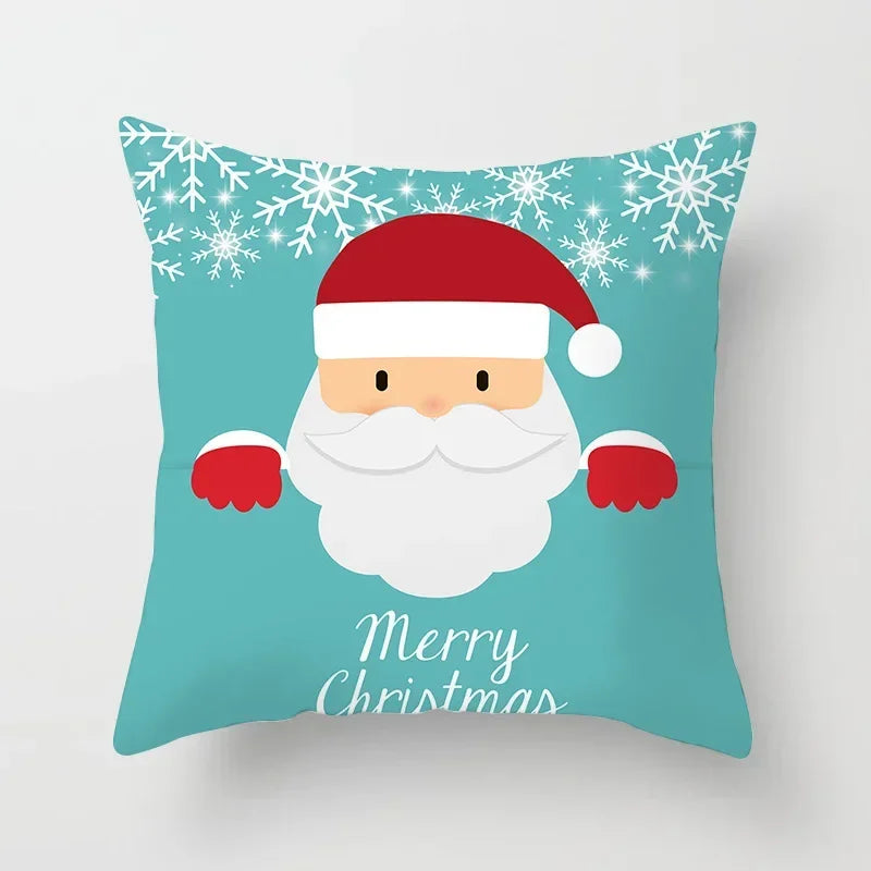 Fundas de almohadas decorativas navideñas con bonito dibujo de viejito pascuero y alce.
