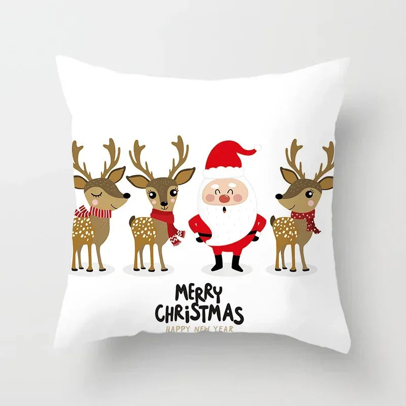 Fundas de almohadas decorativas navideñas con bonito dibujo de viejito pascuero y alce.