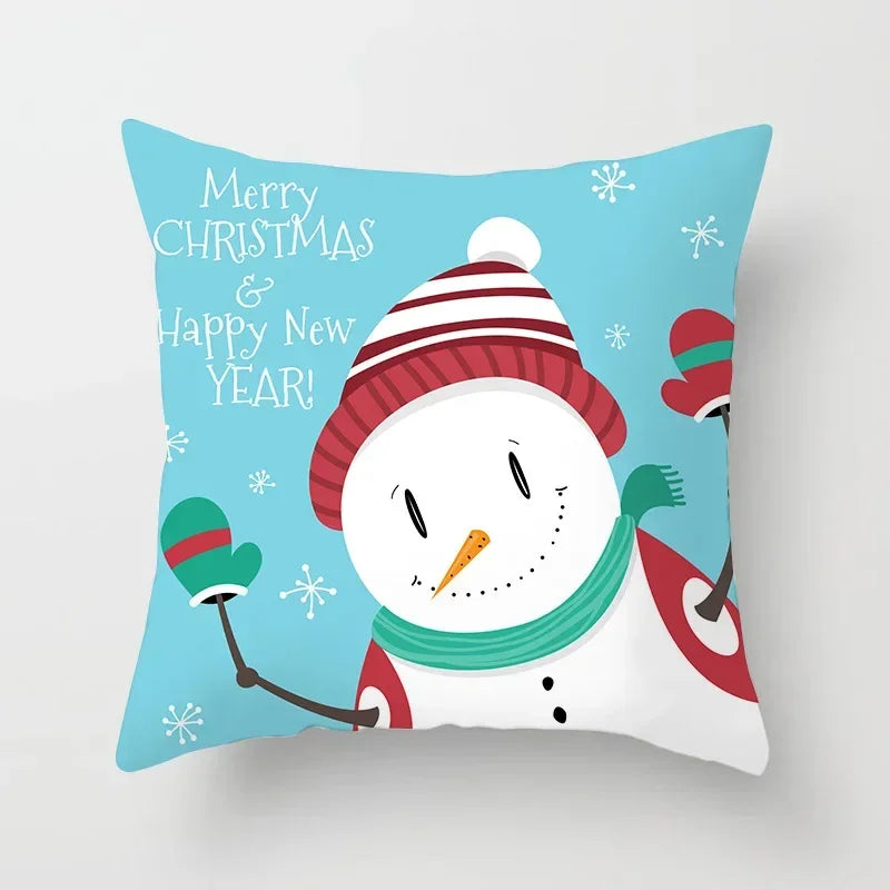 Fundas de almohadas decorativas navideñas con bonito dibujo de viejito pascuero y alce.
