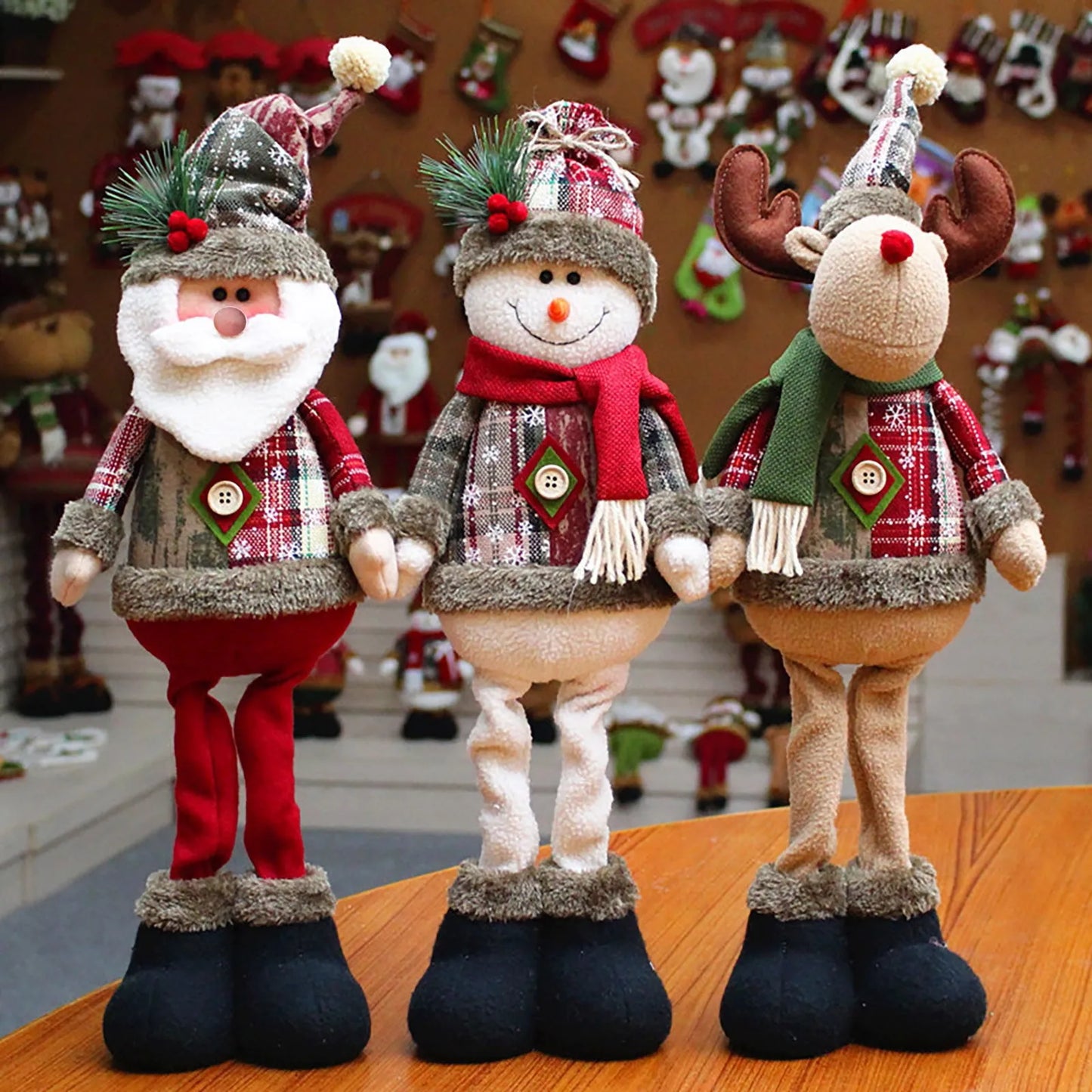 3 piezas de muñecos navideños decorativos de Navidad, reno, muñeco de nieve, Viejito Pascuero muñeco de pie, adorno de  Navidad ¡Feliz Navidad!