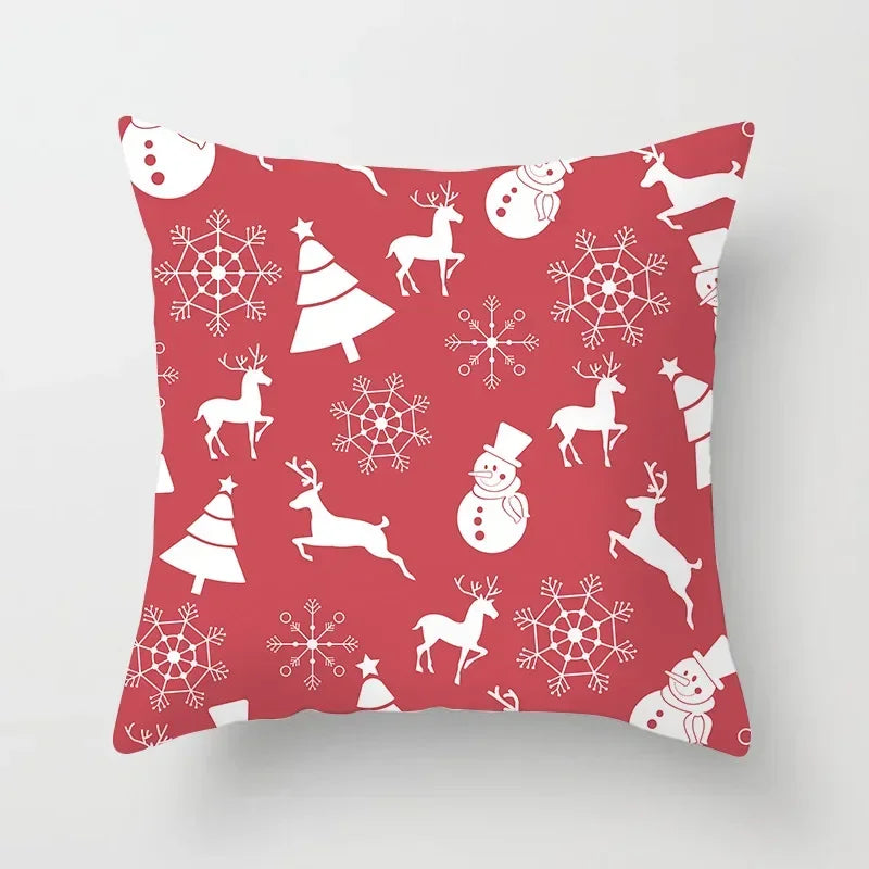 Fundas de almohadas decorativas navideñas con bonito dibujo de viejito pascuero y alce.