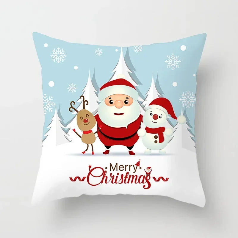 Fundas de almohadas decorativas navideñas con bonito dibujo de viejito pascuero y alce.