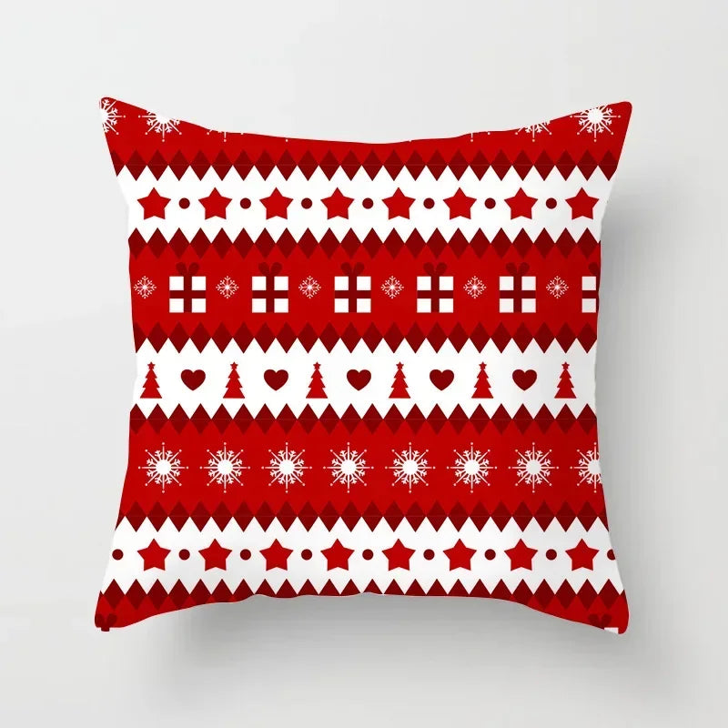 Fundas de almohadas decorativas navideñas con bonito dibujo de viejito pascuero y alce.