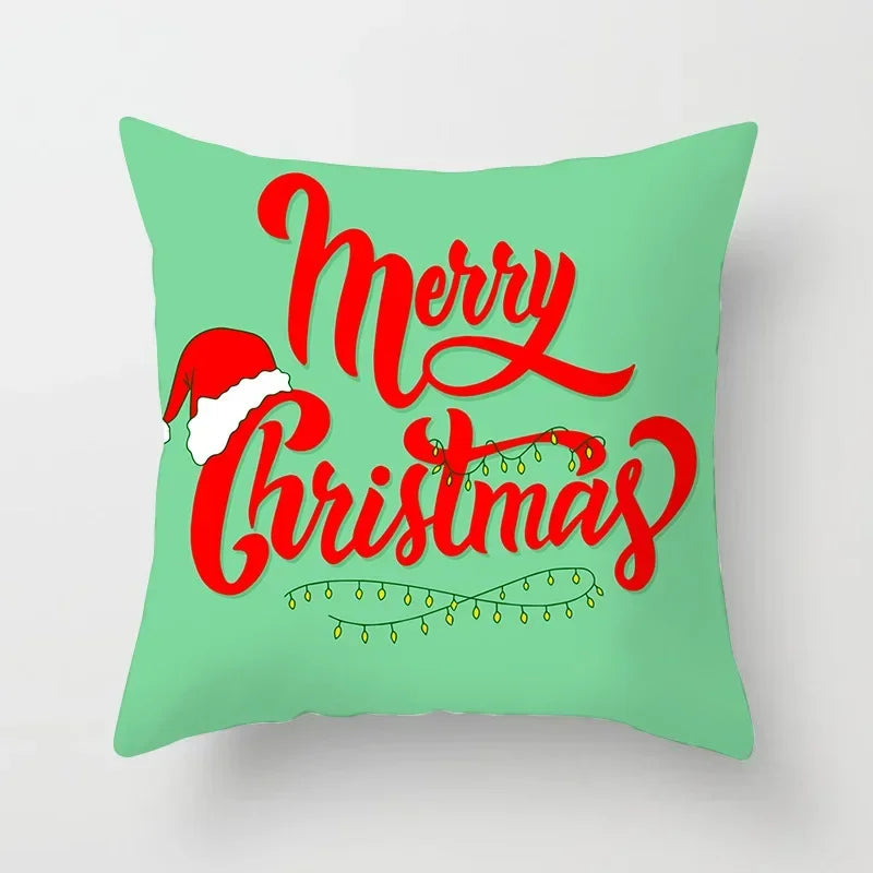 Fundas de almohadas decorativas navideñas con bonito dibujo de viejito pascuero y alce.