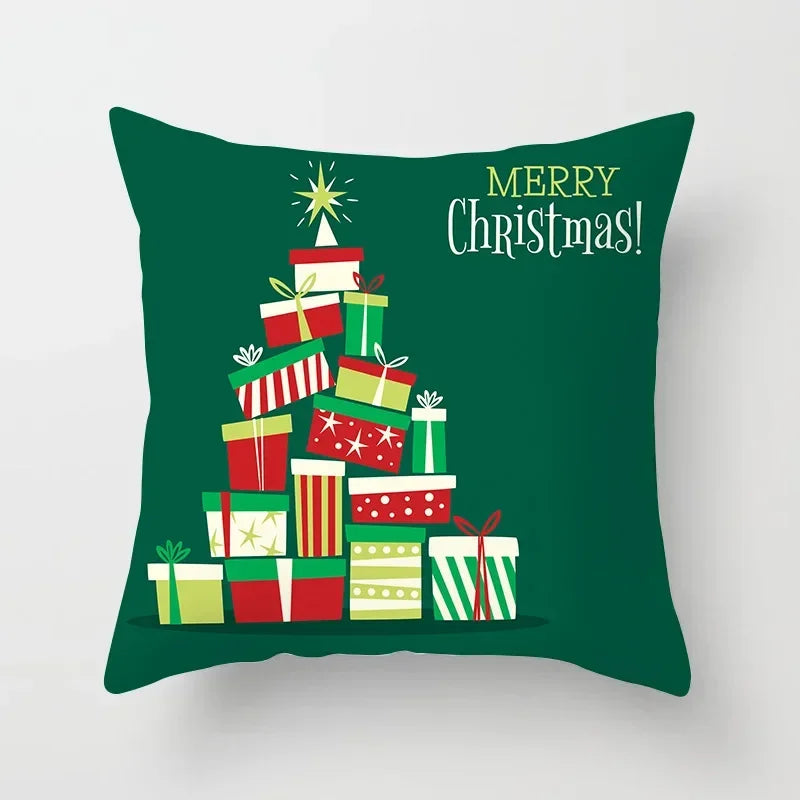 Fundas de almohadas decorativas navideñas con bonito dibujo de viejito pascuero y alce.