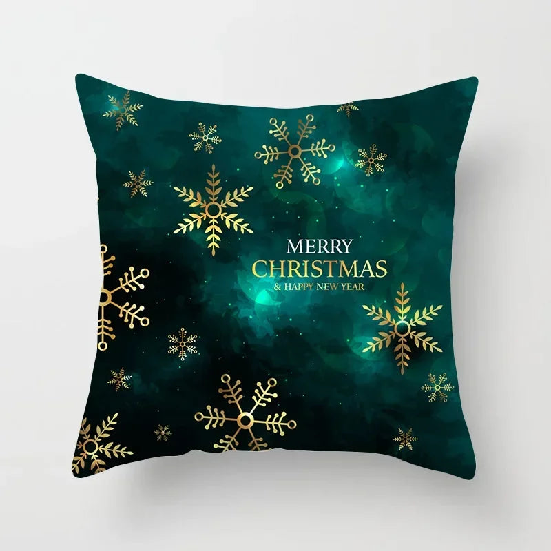 Fundas de almohadas decorativas navideñas con bonito dibujo de viejito pascuero y alce.