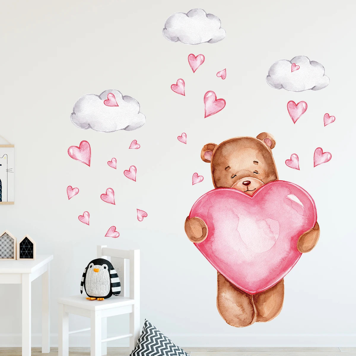 Pegatinas de pared con diseño de oso dormido, luna, estrella, para muebles, dormitorio, habitación infantil.