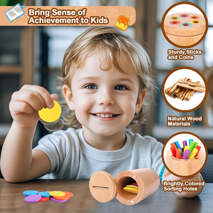 Juguetes Montessori de madera 3 en 1 para niños o niñas, taza para clasificar colores, juego de formas, rompecabezas de conteo y motricidad fina.