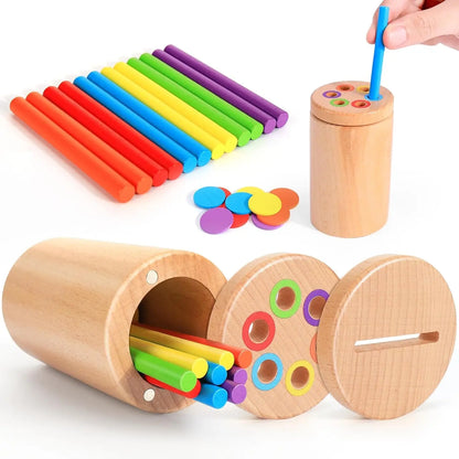 Juguetes Montessori de madera 3 en 1 para niños o niñas, taza para clasificar colores, juego de formas, rompecabezas de conteo y motricidad fina.