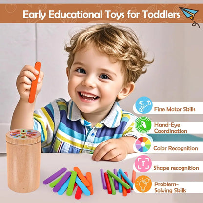 Juguetes Montessori de madera 3 en 1 para niños o niñas, taza para clasificar colores, juego de formas, rompecabezas de conteo y motricidad fina.