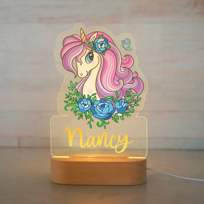 Lámpara de noche de animales personalizada para niños o niñas, lámpara acrílica para decoración de dormitorio,