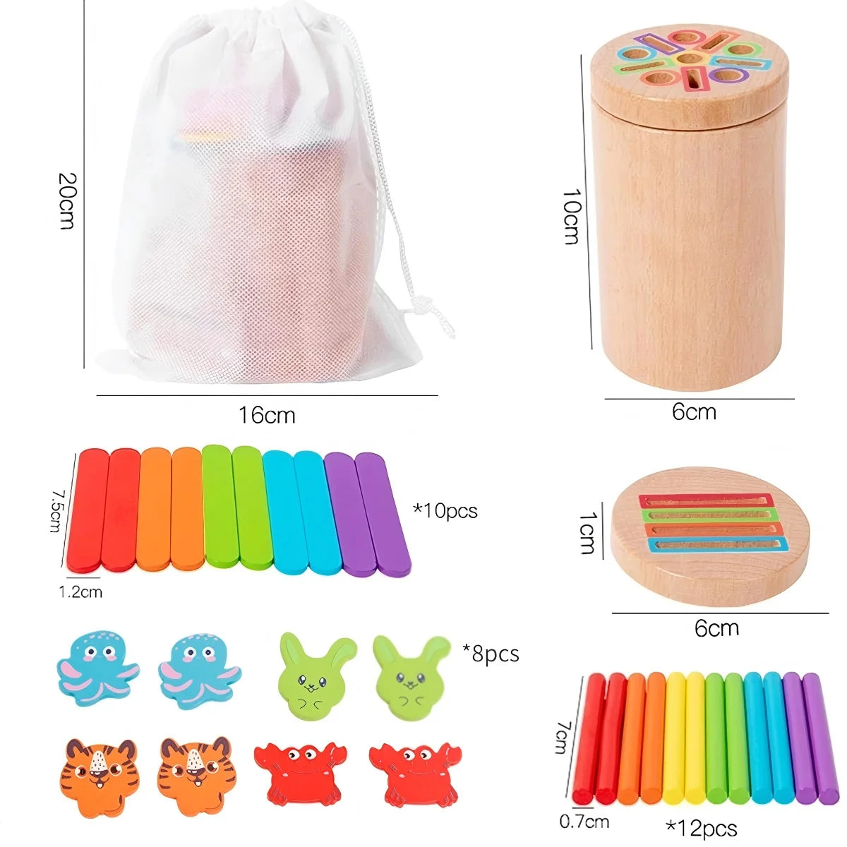 Juguetes Montessori de madera 3 en 1 para niños o niñas, taza para clasificar colores, juego de formas, rompecabezas de conteo y motricidad fina.