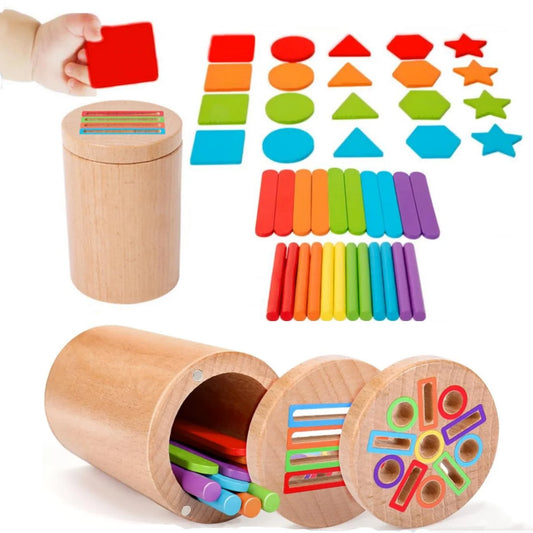 Juguetes Montessori de madera 3 en 1 para niños o niñas, taza para clasificar colores, juego de formas, rompecabezas de conteo y motricidad fina.