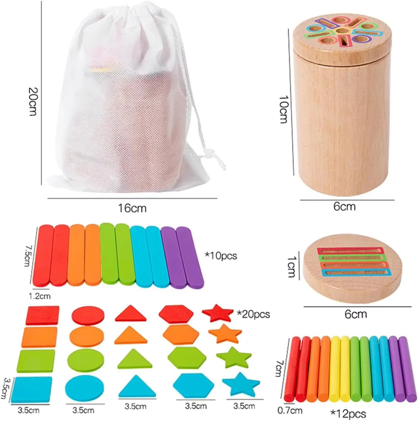 Juguetes Montessori de madera 3 en 1 para niños o niñas, taza para clasificar colores, juego de formas, rompecabezas de conteo y motricidad fina.