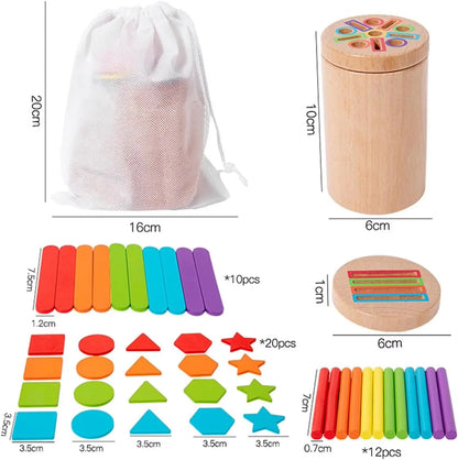 Juguetes Montessori de madera 3 en 1 para niños o niñas, taza para clasificar colores, juego de formas, rompecabezas de conteo y motricidad fina.