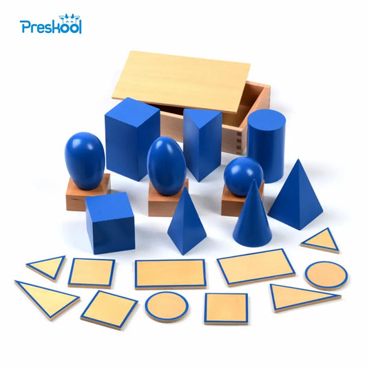 Juguete Montessori figuras geométricas 2D- 3D Sólidos con bases y caja Educación infantil temprana.