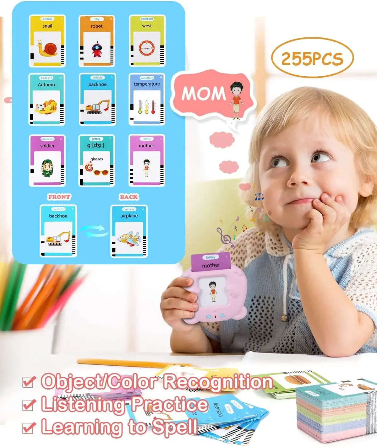 Máquina de aprendizaje, con tarjetas parlantes, audiolibro electrónico para niños y niñas,  idiomas inglés, alemán, español y francés.