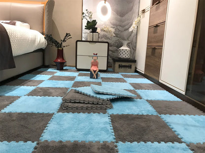 Alfombra de juego de felpa suave para niños, Alfombra de rompecabezas de espuma Eva para bebés, mantiene el calor, 30x30x1CM
