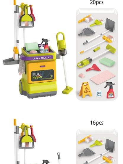 Juego de limpieza de casa de simulación, con carrito de aspiradora y cepillo para niños y niñas.