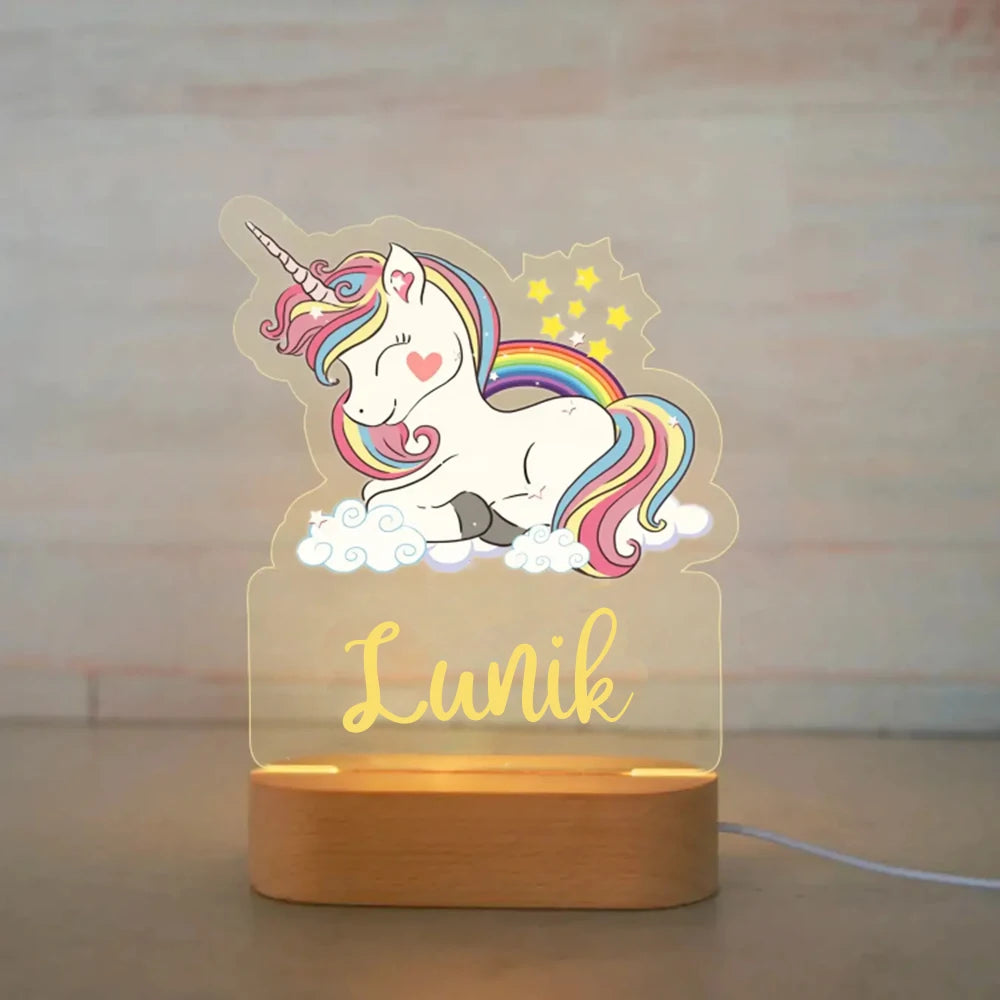 Lámpara de noche de animales personalizada para niños o niñas, lámpara acrílica para decoración de dormitorio,