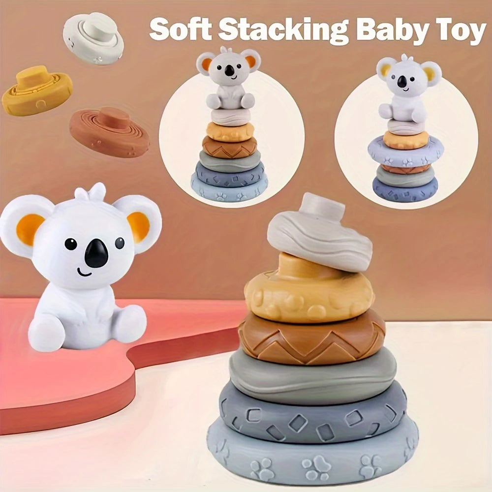 Set de desarrollo sensorial e intelectual Montessori para bebés, desarrollo de la motricidad fina, torre apilable de koalas, juguetes de aprendizaje
