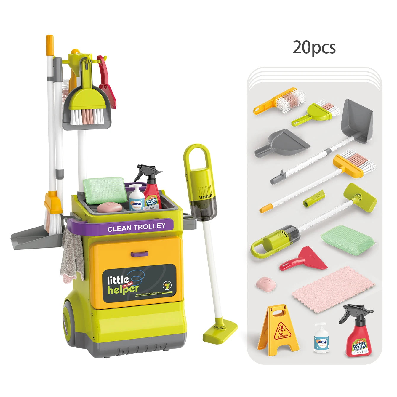 Juego de limpieza de casa de simulación, con carrito de aspiradora y cepillo para niños y niñas.