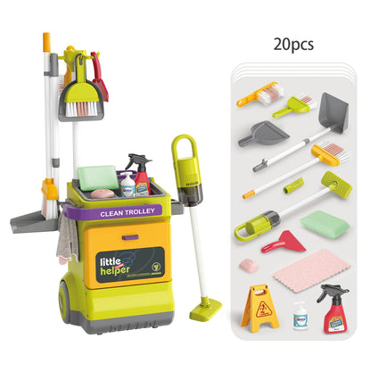 Juego de limpieza de casa de simulación, con carrito de aspiradora y cepillo para niños y niñas.