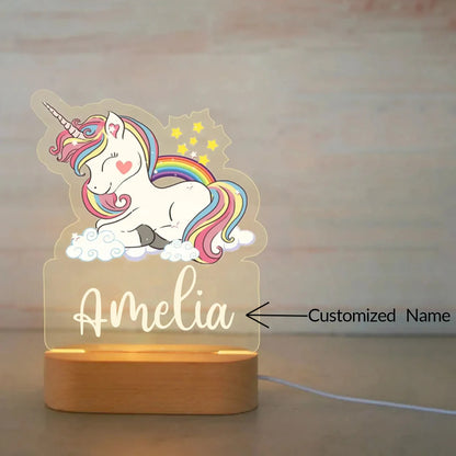 Lámpara de noche de animales personalizada para niños o niñas, lámpara acrílica para decoración de dormitorio,