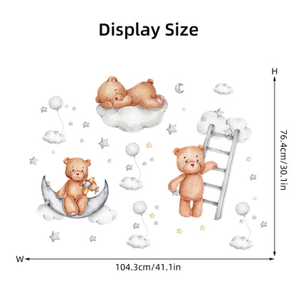 Pegatinas de pared con diseño de oso dormido, luna, estrella, para muebles, dormitorio, habitación infantil.