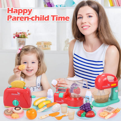 Juego de utensilios de cocina: batidora, tostadora, luces y sonidos, accesorios para niños y niñas, diversión en la cocina.