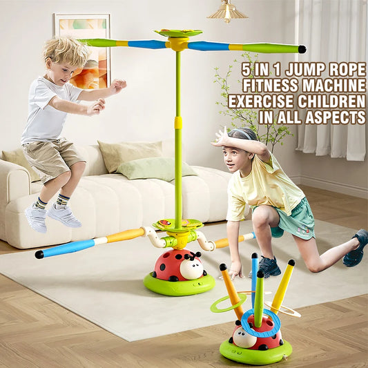 Juguetes deportivos musicales para saltar, 5 en 1, 3 en 1, juego de aros de lanzamiento y lanzador de disparos para niños y niñas, máquina multifunción para interiores y exteriores con diseño de chinita.