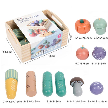 Juego de simulación de cocina, caja de madera, fruta cortada, galletas magnéticas, juego para niñas y niños.