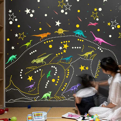 Pegatinas de pared de dinosaurios luminosos de luz verde para el hogar, dormitorio, habitación infantil, decoración, calcomanías fluorescentes de animales que brillan en la oscuridad.